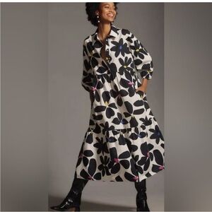 Anthropologie Bettina Tiered Shirt Dress - black and white floral